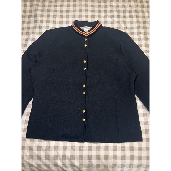 Jones New York Sweaters - VTG Military Chic Black Cardigan Gold Buttons Mandarin Style Collar Sportswear